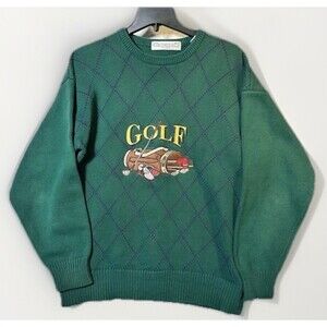 Vintage John Ashford Golf Crewneck Sweater Men’s M Green 100% Cotton
